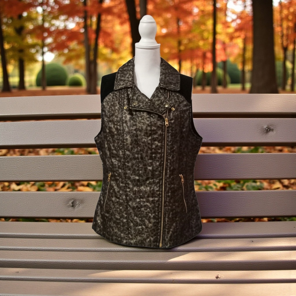 CHICO'S BLK. &‎ TAN WOMEN'S VEST SIZE 2=SIZE 12 VGC